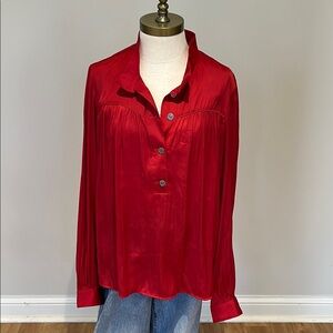 NEW! Anthropologie dark Red bohemian blouse poly full sleeves size L